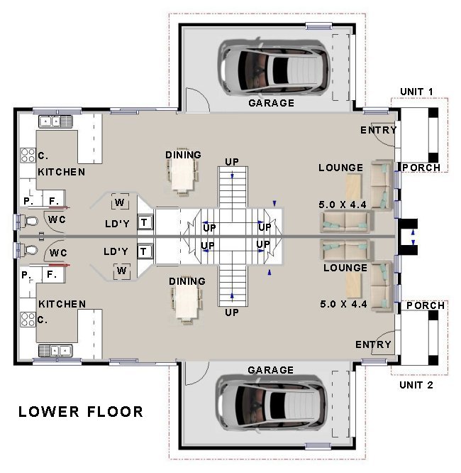 SIX Bedroom Duplex for Hillside Land