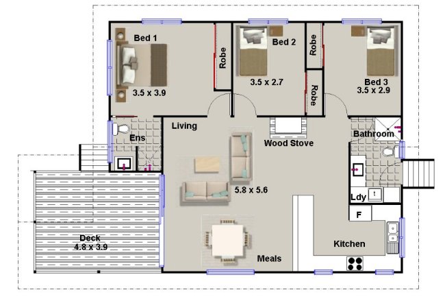 3 Bedroomon timber floor
